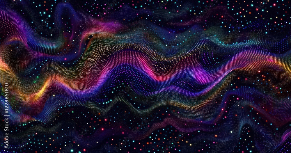 Aufkleber abstract technology design with dynamic wavy lines and arrow particles in vibrant colors