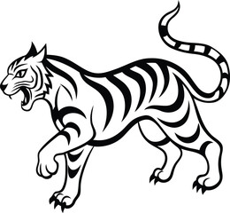Obraz premium Fierce Tiger vector illustration, Premium quality fierce Tiger silhouette vector art, fierce Tiger line art vector