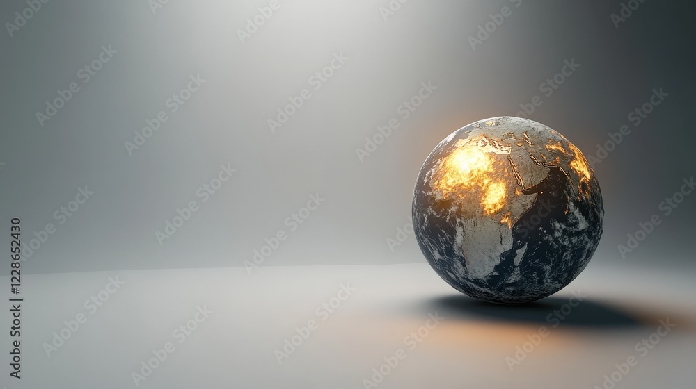 Poster illuminated globe showcasing continents with a soft gradient background, symbolizing global connecti