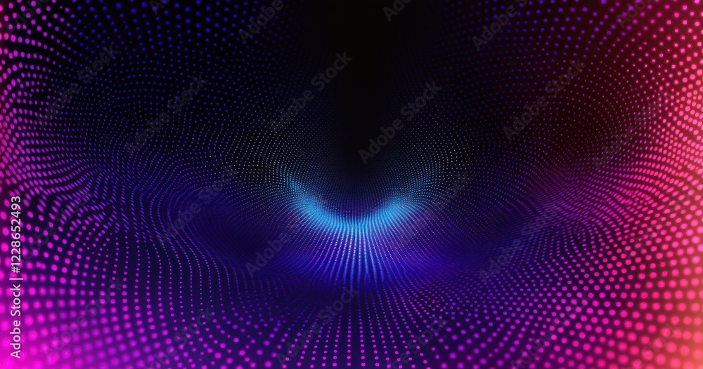 Poster vibrant abstract pattern with wavy lines and particles in purple and black
