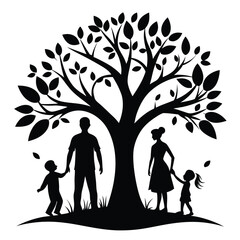 Family planting a tree silhouette vector