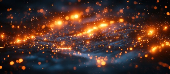 Obraz premium Abstract fiery particles glowing in dark background.