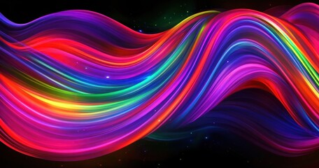 Abstract Neon Swirling Lines on Black Background Illustrated Art Design
