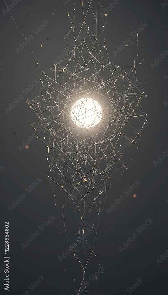 Poster intricate network structure enveloping bright orb
