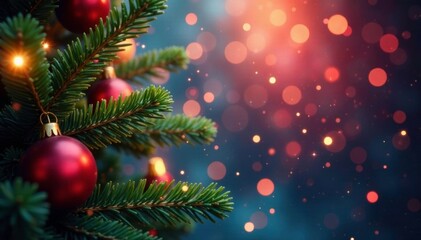 Obraz premium Sparkling rays dance on festive foliage background, lights, festive, sparkle