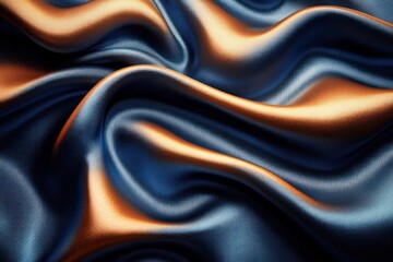 Fototapeta premium Close-Up of Flowing Silk Fabric in Rich Blue and Gold