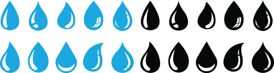 Water drop shape icon in flat set. Vector for apps or website Plumbing logo. Isolated on transparent background. sign symbol of Water Drop Raindrop falling water which changed into drops