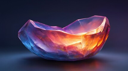 Vibrant gemstone bowl glows warmly illuminated by rich blue red light. AI Generated