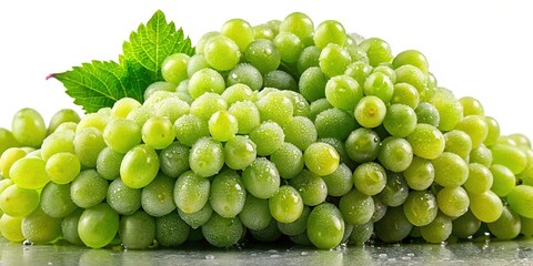 Lush Green Grapes: Long Exposure Stock Photo of Freshly Harvested Muscat Grapes on White