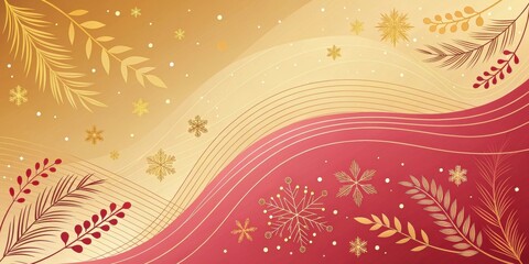 Abstract Festive Background with Gold and Red Accents and Winter Elements
