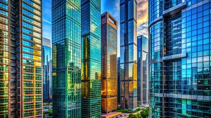 Fototapeta premium Macro Photography: Modern Shenzhen Skyline, Glass & Steel Details