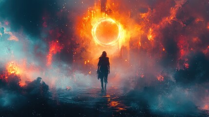 Surreal Cosmic Battle of Futuristic Magic Fighters with Glowing Rings in a Vibrant Digital Fantasy Art Scene