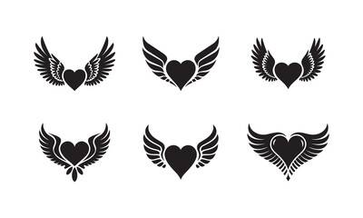 Heart with wings icon set vector on a white background