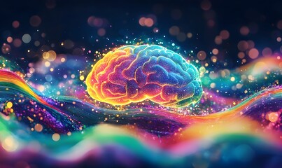 Colorful brainwave energy, digital art, abstract background, neuroscience