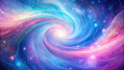 Fototapeta premium Iridescent Swirl Galaxy wallpaper with soft pink and blue hues, nebula, starry, vibrant, stardust, colorful