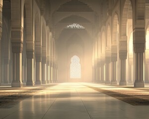 Majestic Arched Corridor With Intricately Carved Pillars and Soft Golden Light in Ancient Architecture