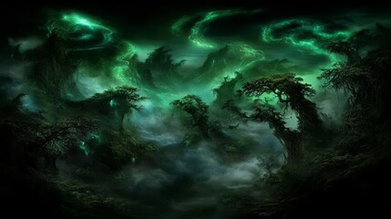 Obraz premium Enigmatic Green Forest with Glowing Aether