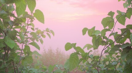 Illuminated Crown of Leaves Against Soft Pink Sky at Dusk