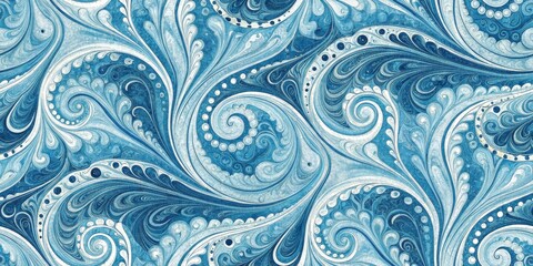 Abstract Swirling Blue and White Floral Design A Seamless Pattern of Intricate Curves and Spirals