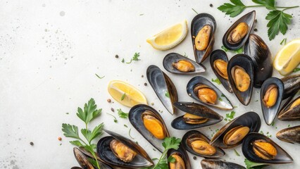 Aromatic Steamed Mussels with Lemon and Parsley Garnish
