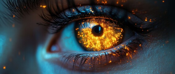 Futuristic Eye in Cyberpunk Environment with High Technology and Biometrics