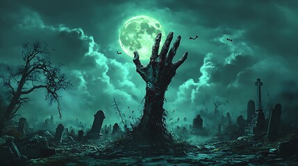 Obraz premium Zombie Hand Rising Out Of A Graveyard - Halloween, 