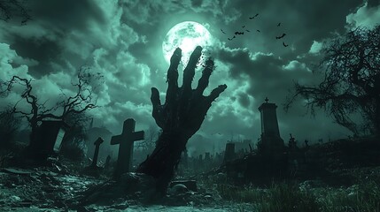 Obraz premium Zombie Hand Rising Out Of A Graveyard - Halloween, 