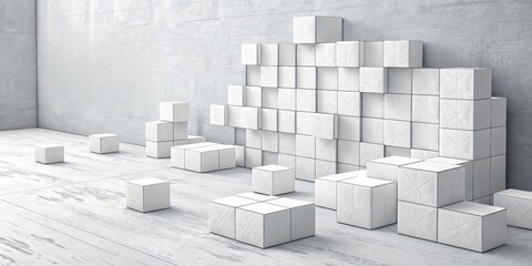Modern minimalist white cube arrangement in a contemporary room