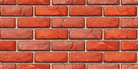 Obraz premium A Seamless Pattern of Red Bricks with Mortar, Ideal for Backgrounds and Textures, Featuring Weathered and Cracked Surfaces