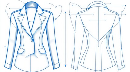 Fashion Design Women's Blazer Technical Drawing