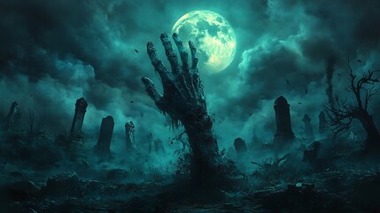 Obraz premium Zombie Hand Rising Out Of A Graveyard - Halloween, 