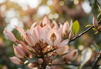 Obraz premium Close-up of Delicate Pink Flowers with Sunlight