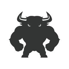 Bull full body silhouette vector illustration design.  Strong bull full body vector mascot illustration, angry horned bull concept. graphic template, design isolated on white background.