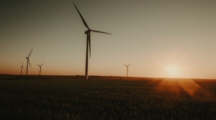 Obraz premium Wind Turbines Sunset Green Energy Renewable Power Landscape