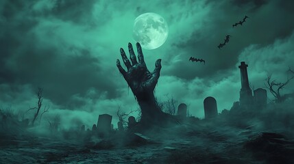 Obraz premium Zombie Hand Rising Out Of A Graveyard - Halloween, 
