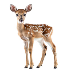 Elegant Fawn with Beautiful Spots Standing Gracefully on White Background