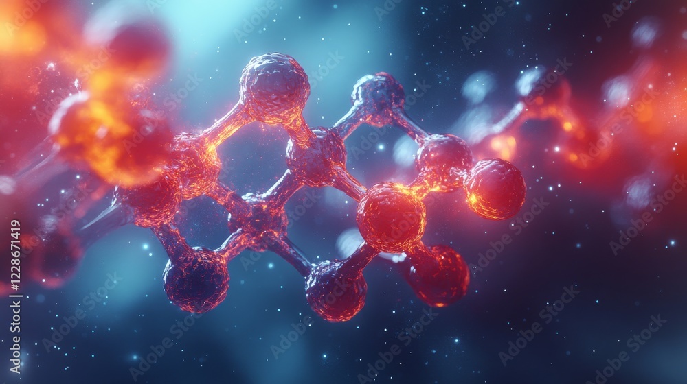 Poster abstract molecule structure artwork with geometric design elements and vibrant colors representing c
