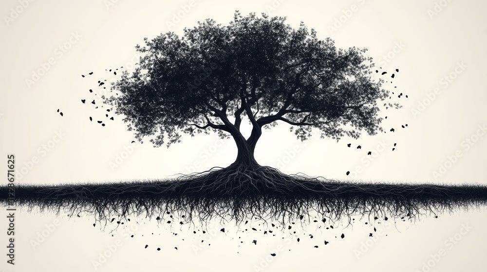 Aufkleber enchanting abstract tree clip-art with intricate roots and whimsical design for creative projects