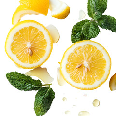 Fresh lemon and slice isolated on white and transparent background. PNG cutout. fresh lemon PNG, lemon slice PNG, lemon isolated, lemon cutout, lemon with slice, lemon transparent background,