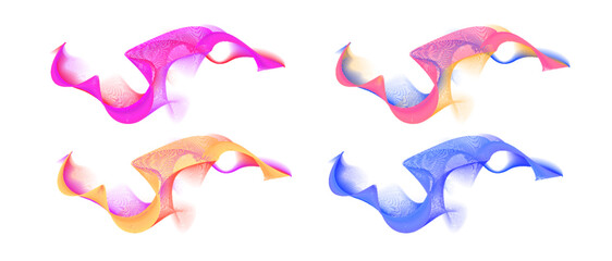 Waves of many lines flow colorful gradient vector set, abstract wavy stripes, curvy dynamic sound waves, energy pulsing