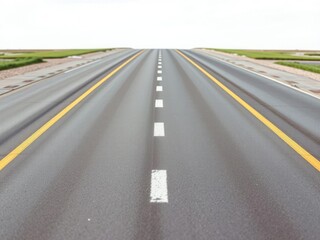 Long stretch of newly paved road with smooth asphalt surface, paved road, concrete pavement, road building process