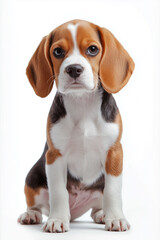 A cute beagle puppy on white background.