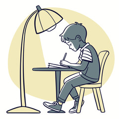 Study a boy in a table have a lamp light