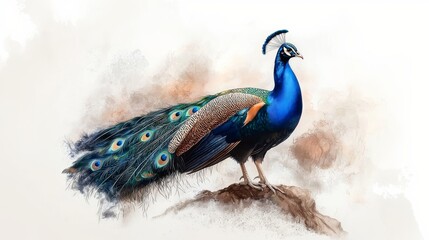 Fototapeta premium Majestic Peacock Standing Tall with Vibrant Feathers Fully Spread