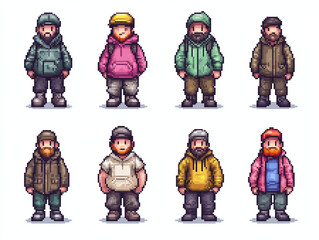 Naklejka premium Pixel Art Characters Collection - Stylish Men