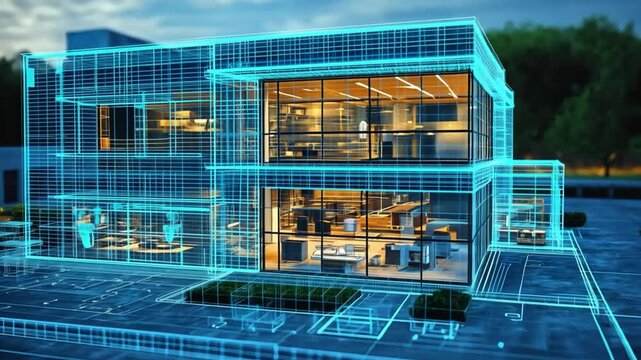 Futuristic Smart Home Architectural Design: Wireframe Visualization