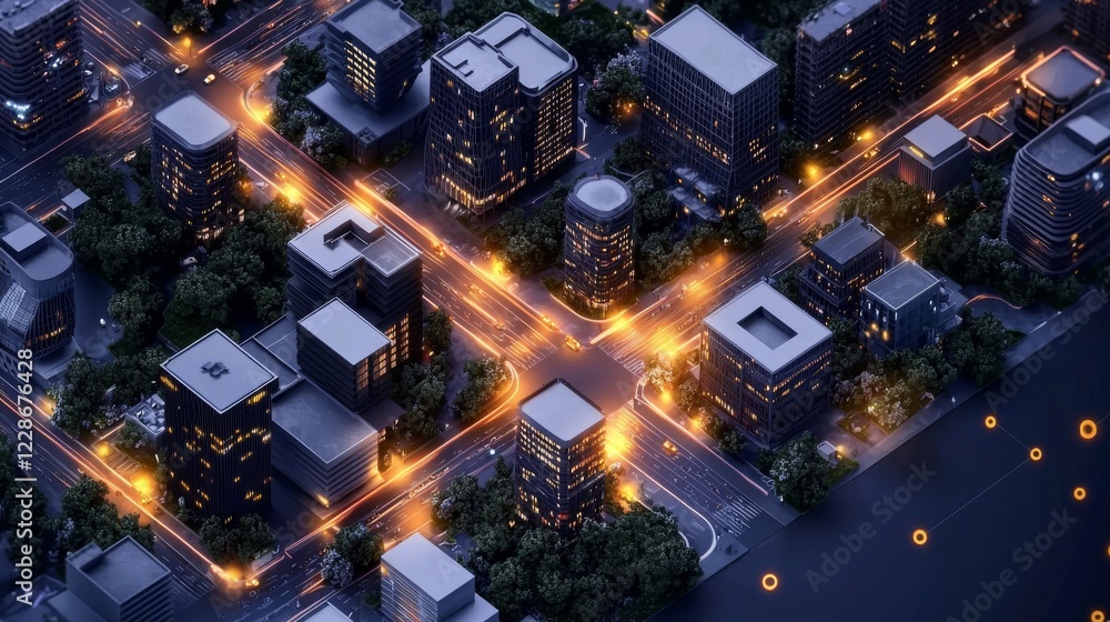 Poster advanced smart city concept with ai technology and interconnected systems
