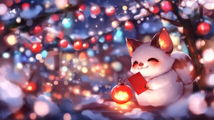 Festive Fox Holds Winter Holiday Greeting Card
