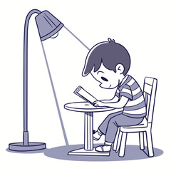Study a boy in a table have a lamp light
