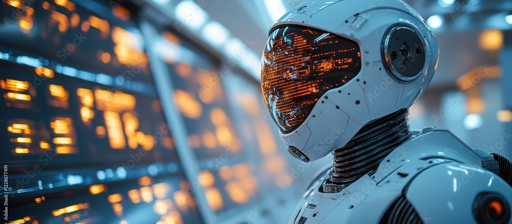 Poster futuristic robot in a high-tech environment.